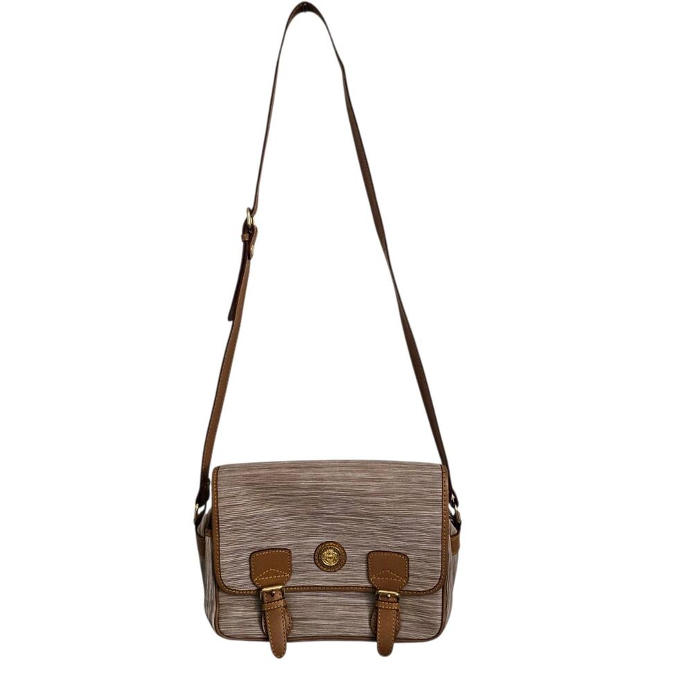 Pierre Balmain Crossbody Bag Leather Woodgrain Texture Gold Medallion Vintage